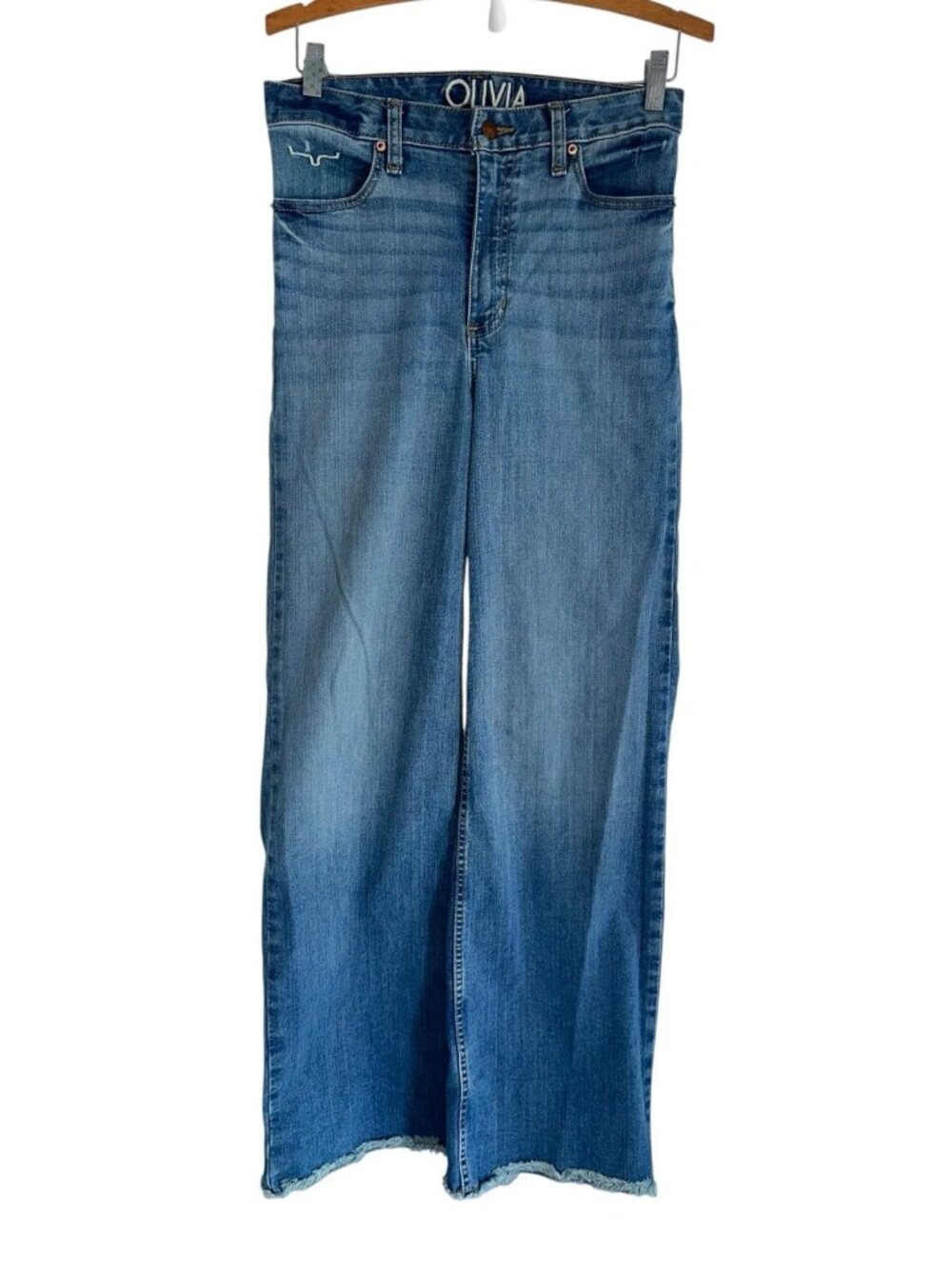 Kimes Ranch Olivia Jeans Womens 6/34 High Rise Wide Leg Light Wash Raw Hem Rodeo